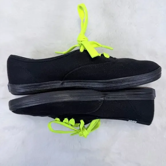 Keds Women’s Champion Black Canvas Sneakers with Neon Green Laces Size 6 - Picture 5 of 10